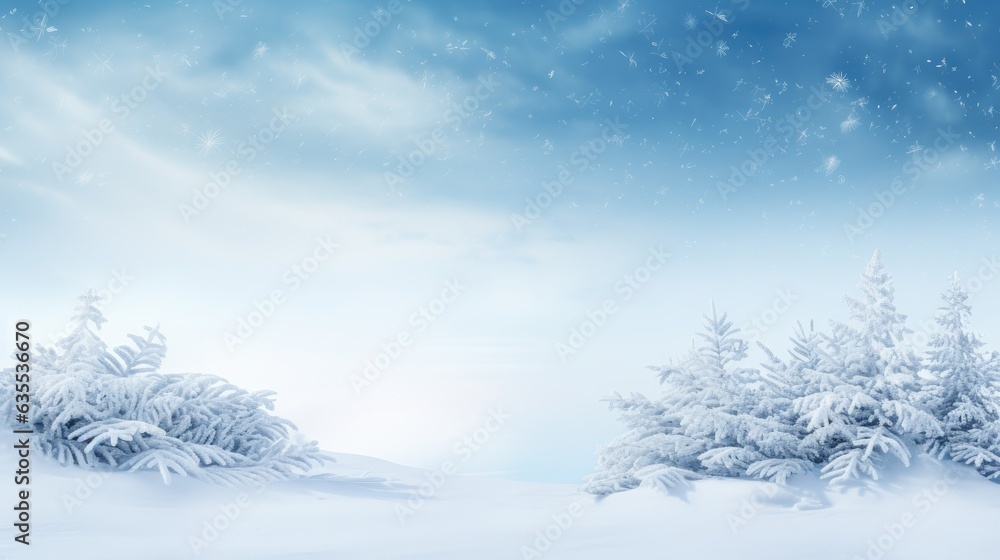 Poster winter background of snow and frost with free space for your decoration. created with generative ai 