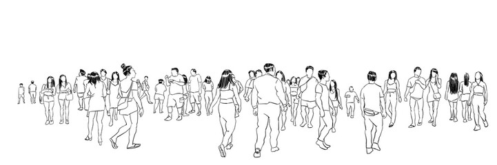 people waking illustration panorama view isolated on white background