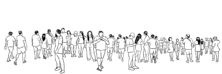 people in various movement ink sketch panorama view