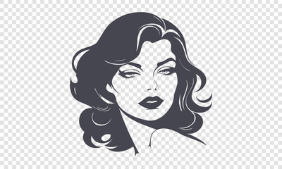 Vector simple monochrome graphic portrait of a pleasant beautiful young lady on an isolated background.