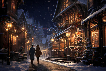 Snowy Village Exploration Anime