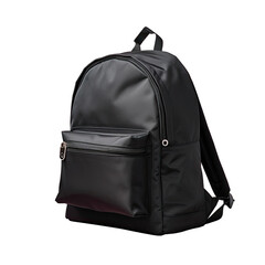 Naklejka premium Black canvas mini backpack with zippered compartment shoulder straps and haul loop isolated on transparent background Ideal for travel camping and school