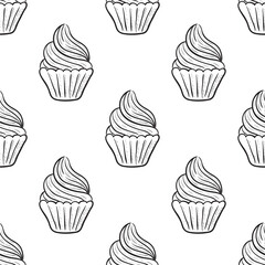 Cupcake. Hand drawn seamless pattern