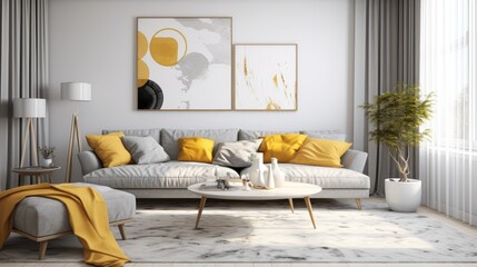 Sofa in simple living room interior created with Generative AI technology