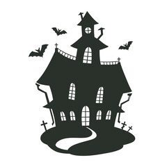 Cartoon haunted house silhouette. Halloween creepy ghost house, spooky monsters haunted houses. Horror house with ghosts flat vector illustration
