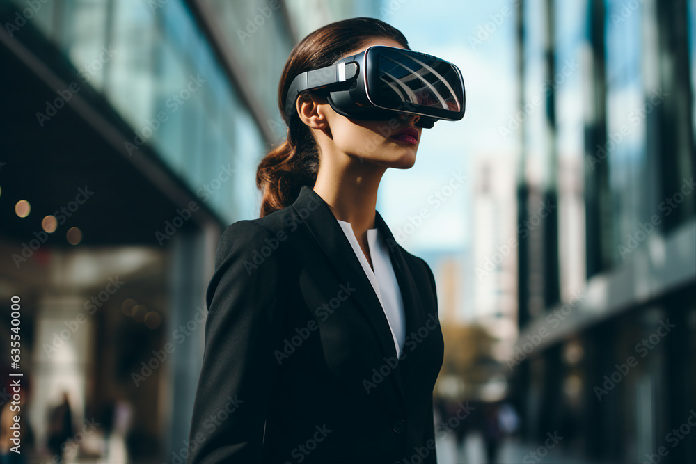Poster generative ai collage photo of manager person using vr box gadget device for work