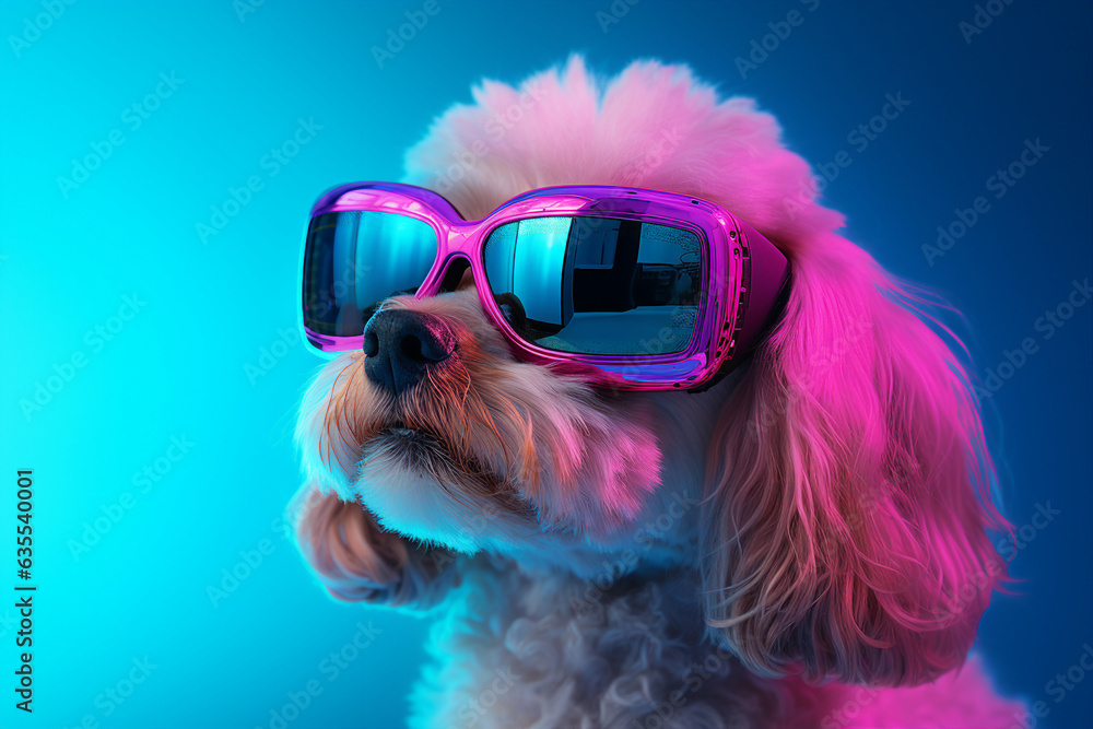 Aufkleber generative ai collage image picture of dog in modern glasses for 3d simulation playing game on vivid