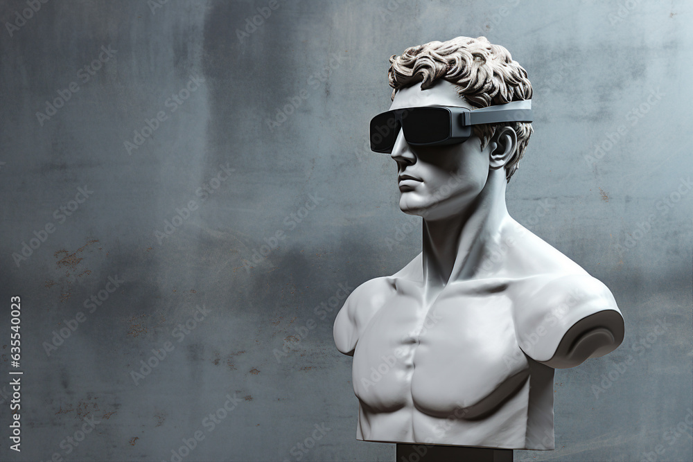 Poster generative ai collage photo of gamer using device gadget for virtual reality simulation