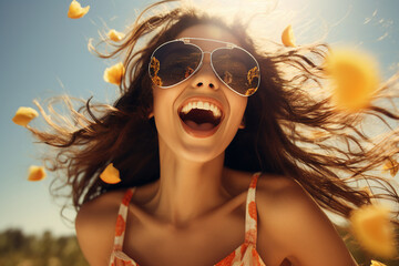 Generative ai collage image picture photo of pretty lovely lady woman outside in rural landscape