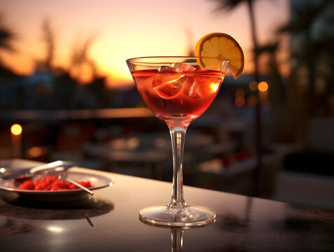 Orange Cocktail On A Table, Alcohol, Paradise, Beautiful Moment, Red Cocktail, Spritz, Beautiful View, Lemon Slice, Luxury, Summer Night, Bar And Restaurant, Fresh Beverage, 