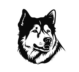 Vector isolated one single Husky dog head front view  in half turn black and white bw two colors silhouette. Template for laser engraving or stencil © MariMuz