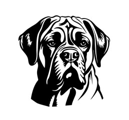 Vector isolated one single Mastiff dog head black and white bw two colors silhouette Mastino napoletano. Template for laser engraving or stencil