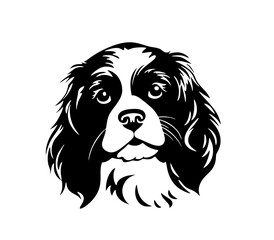 Vector isolated one single King Charles spaniel dog head front view black and white bw two colors silhouette. Template for laser engraving or stencil