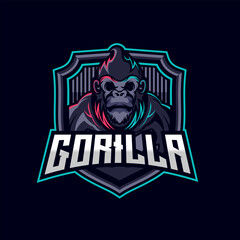 Gorilla Mascot E-sport Logo Template Design