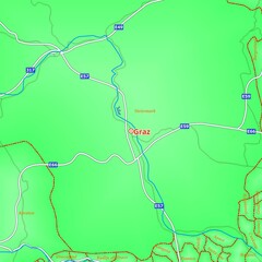  Illustrated Map of Graz City in Austria in green