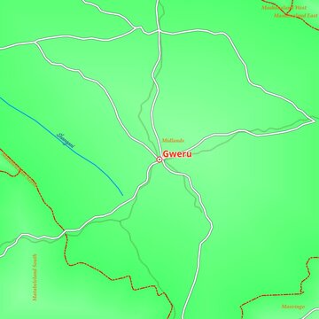  Illustrated Map of Gweru City in Zimbabwe in green