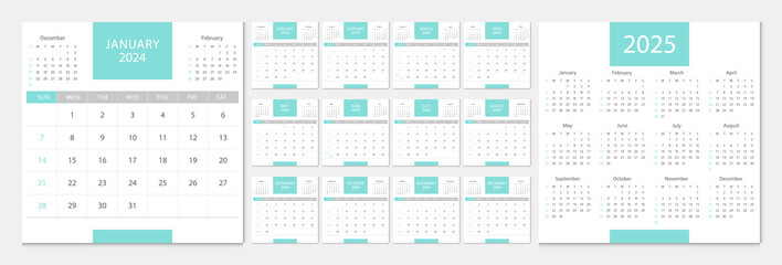Calendar 2024, calendar 2025 week start Sunday corporate design template vector. Desk calendar 2024. - 635542820