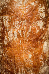 fresh whole grain bread, rye, top view, without people,