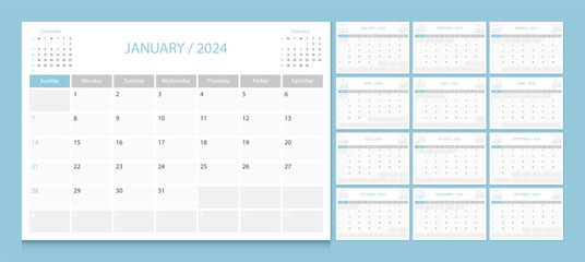 Calendar 2024 week start Sunday corporate design planner template. Calendar planner 2024. - 635542891