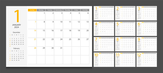 Calendar 2024 week start Sunday corporate design planner template. Calendar planner 2024.