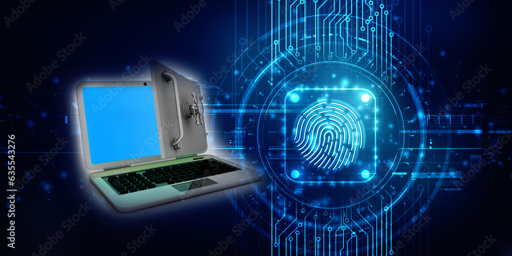 Poster 3d rendering laptop with locker