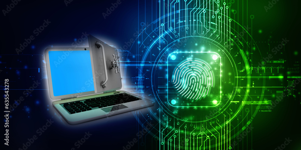 Poster 3d rendering laptop with locker