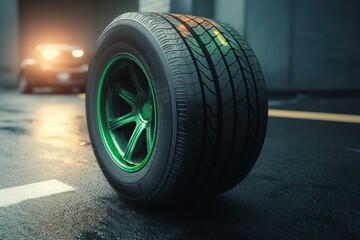 New tire with green check mark stands out from older ones. Generative AI