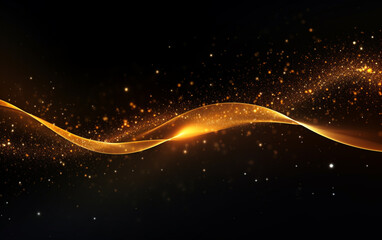 Black and Gold wallpaper background, Abstract background orange particle. Abstract gold color digital particles wave with bokeh