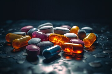 Pills on medical background. Generative AI