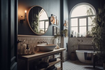 A bathroom with a flexible design style. Generative AI