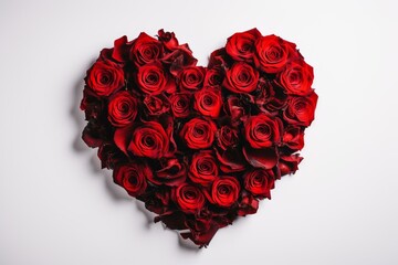 Red rose heart against white backdrop for duplicating or reproducing. Generative AI