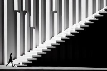 Contemporary architecture with stairs and silhouette of a person