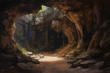 Painting of caves in a watercolor style. Generative AI