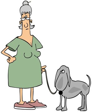 Senior woman walking her dog