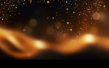 Black and Gold wallpaper background, Abstract background orange particle. Abstract gold color digital particles wave with bokeh