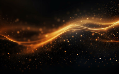 Fototapeta na wymiar Black and Gold wallpaper background, Abstract background orange particle. Abstract gold color digital particles wave with bokeh