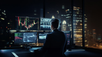 businessman executives finance analysis stock trading monitoring progress - obrazy, fototapety, plakaty