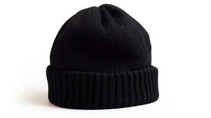 Black men's knitted hat isolated on white background. created with Generative AI technology