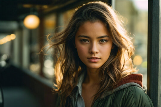 Asian-European half-caste girl with cinematic style portrait photo