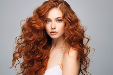 Generative AI portrait of attractive young woman fashion model demonstrating perfect hair salon care