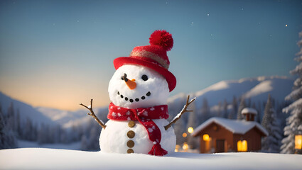 Fototapeta premium New Year's snowman, fabulous snowman, Generative AI