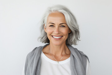 Fototapeta premium Generative IA technology illustration amazing aged woman happily smiling casual clothes