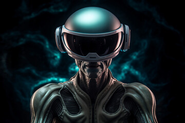 Generative ai collage photo of scary creepy allien character in virtual reality game