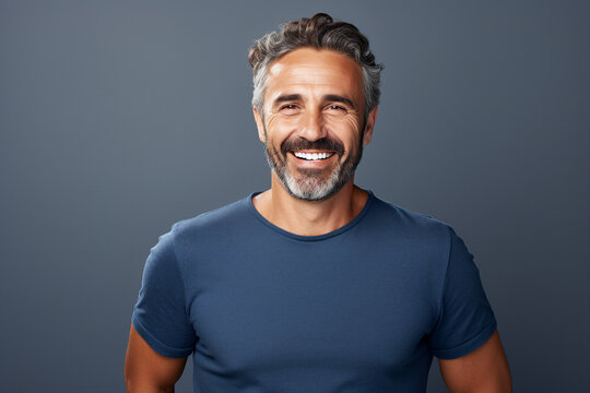 Generative ai collage photo of mature man looking in camera happy smiling