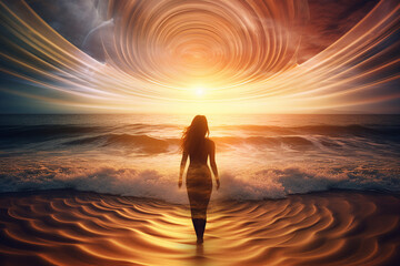 Picture of woman Astral body Psychedelic journey near death experience made by Generative AI