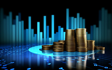 blue money business graph finance chart diagram on economy 3d coin background