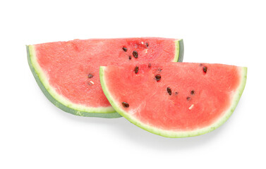Pieces of ripe watermelon on white background