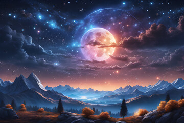 Dreamy night sky, stars, and the moon