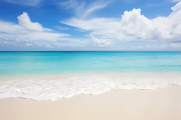 Fototapeta na wymiar Tropical sea and sandy beach with blue sky and clouds.
