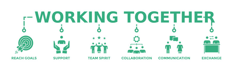 Working together banner web icon vector illustration concept for team management with an icon of collaboration, reach goals, team spirit, support, communication, and exchange	